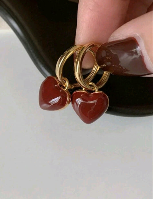 1 Par De Pendientes De Aro Estilo Vintage Francés, Con Colgante De Amor Rojo Para Mujeres, Regalo Para Fiesta De Cita O De Fiesta